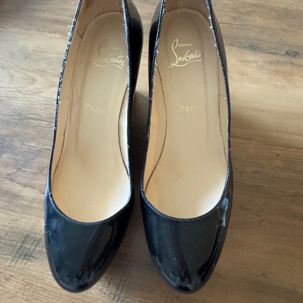 Christian Louboutin Black Patent Cork Wedge Pumps